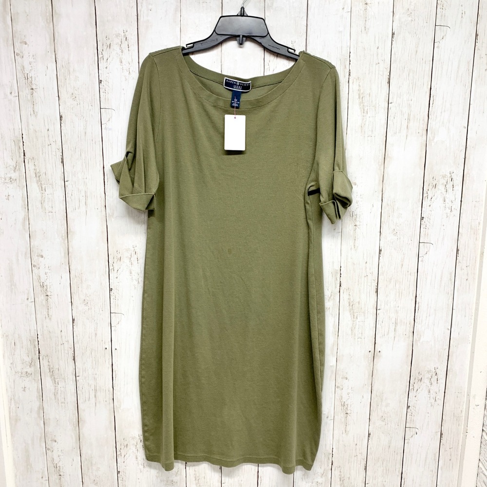 Karen Scott Sport Cuffed Sleeve T-Shirt Dress Womens Size 0X Olive Green Cotton